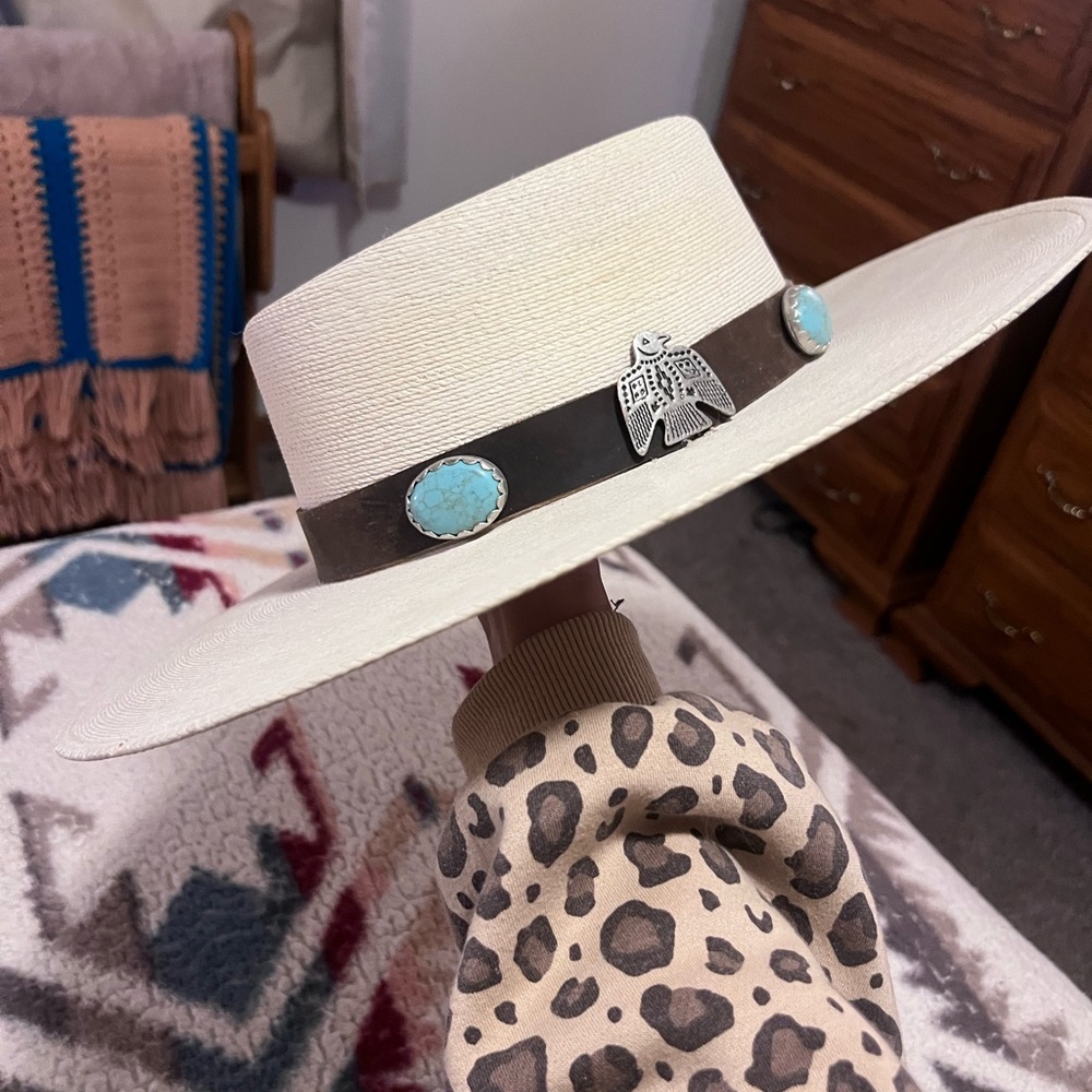 Western Atwood Thunderbird Flat Brimmed Nevada Hat with turquoise